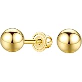 14K Gold Ball Stud Earrings Featuring Round Cubic Zirconia, Screw-Back Design for Comfort and Stability