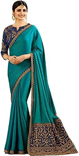Miodis Fashion sarees Women's Turquoise Silk Heavy Party Wear Embroidery saree for women