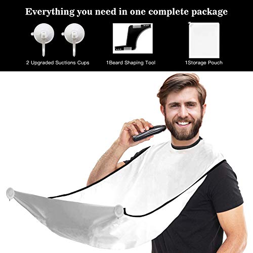 MZDXJ Beard Apron Cape for Men Non-Stick & Durable Shaving Hair Catcher with 2 Suction Cups and Beard Styling Tool Grooming Beard Trimming Bib Perfect Gifts For Men, Husband, Boyfriend or Friends(white)