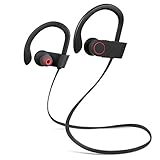 Bestfy Bluetooth Headphones, Wireless Earbuds Sports Sweatproof Earphones with Mic for Running, Sports(Bluetooth 4.1, Secure Ear Hooks Design with Cable Clips, CVC 6.0 Noise Cancelling)-Black