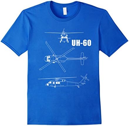 Mens UH-60 HELICOPTER BLUEPRINT T SHIRT Large Royal Blue