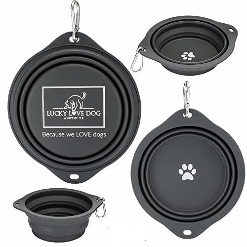 Lucky Love Dog | Collapsible Dog Bowl Compact Travel Water Dog Dish - Steel