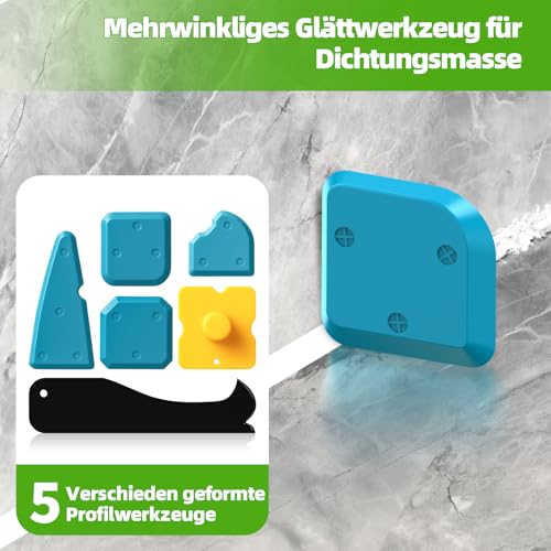Silicone Remover, Silicone Puller Tool Set, 5-in-1 Joint Scraper, 6 Interchangeable Silicone Pads, Sealing Nozzles ​For Kitchen, Bathroom, Floor, Sink, Window Seal