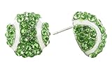 Mini Dome Tennis Ball Rhinestone Stud Earrings - Green Crystals with White Enamel