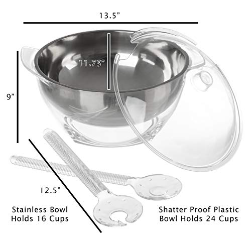 Classic Cuisine Salad Bowl with Lid and Utensils5PC Cold Serving Dish