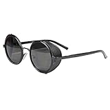Sunward Vintage Mirror Lens Round Glasses Cyber Goggles Steampunk Sunglasses (G)