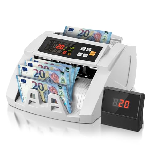 FOHERE Bill Counting Machine, Money Counting Machine with Counterfeit Detection UV/MG/IR/DD Counterfeit Detection, 1100 Tickets/Minute, LCD Display, Value and Lot Modes for Shops, Banks and Restaurants