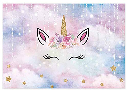 Allenjoy Unicorn Party Backdrop for Girls Birthday Decorations 7x5ft Golden Stars Cute Face Fairyland Pink Unicornio Themed Baby Shower Photography Background Dessert Table Banner Photobooth Props