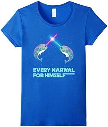 Womens Save the Narwhals EVERY Narwal for himself Funny GRAPHIC TEE Large Royal Blue
