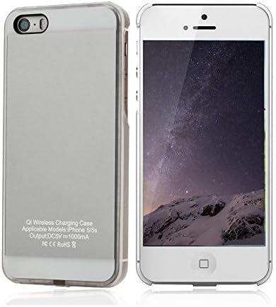 Antye Qi Wireless Charger Charging Receiver Case for iPhone SE/5/5S with 1A Output, Silver
