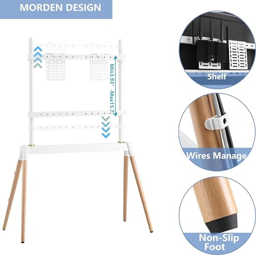 Fydeamer Easel TV Stand, Modern Easel TV Floor Stand, Artistic Corner TV Stand for 55-86inch LED LCD OLED Screens, Height Adjustable, 4 Legs Studio Display Stand for Bedroom, Living Room(White)