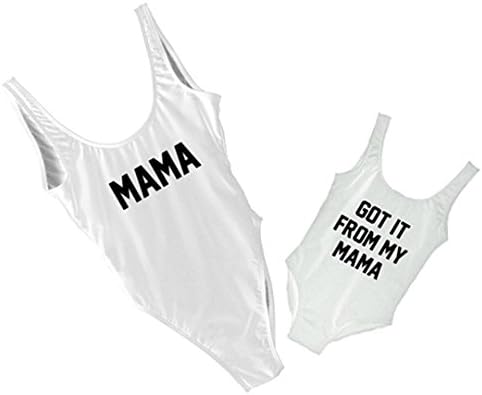 Mother Girl Swimwear Mommy and Me Matching One Piece Beach Wear Family Letters Print Sporty Monokini (White (Mother), L)