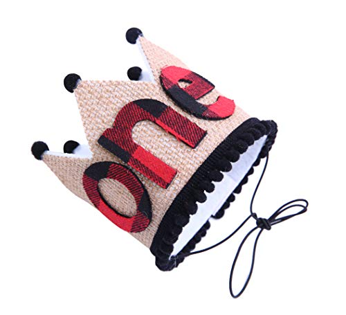 WAOUH 1st Birthday for Lumberjack Crown - Buffalo Plaid Burlap First Birthday Crown - Buffalo Check Plaid Party- Stiffened Burlap Crown Hat-Wild One (1st Birthday Lumberjack Crown)