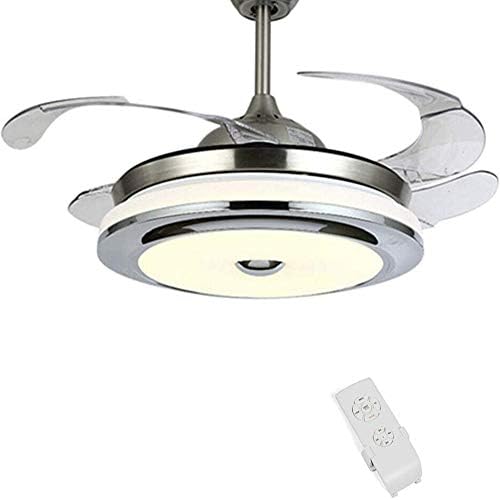 Retractable Ceiling Fan Light 42” Electric Invisible Ceiling Fan Light with Remote Control, Modern Home Living Room Bedroom Dining Room 3 Color Dimmable LED Chandelier Lamp 3 Speed Fan (42-Inch, Silver)