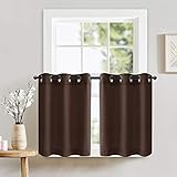 Lazzzy Window Tiers Curtains for Bedroom Casual Weave Textured Kitchen Semi Sheer Window Curtain Panels Cafe Curtains Eyelet 1 Pair 24 inch Brown
