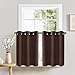 Lazzzy Window Tiers Curtains for Bedroom Casual Weave Textured Kitchen Semi Sheer Window Curtain Panels Cafe Curtains Eyelet 1 Pair 24 inch Brown