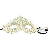 Signstek Glossy Metal Filigree Phantom Half Eye Mask for Venetian Masquerade (Gold/Clear Stones)