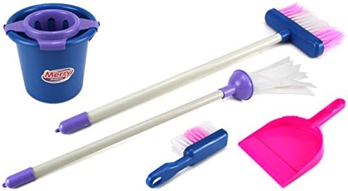 Lil Sweetheart Helper Deluxe Pretend Play Children's Toy Cleaning Playset w/ Broom, Mop, Dust Pan, Brush, Bucket