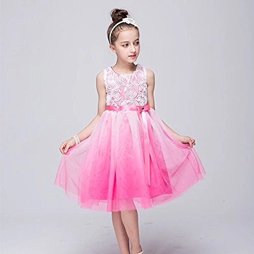 ZAH Girl Dress Kids Ruffles Lace Party Wedding Dresses(Pink,3-4Y) - Thumbnail 2