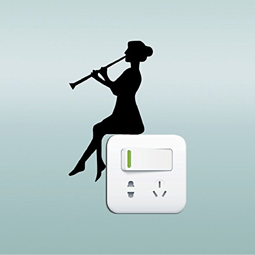 Girl Playing Clarinet Light Switch Sticker Classical Music Wall Sticker