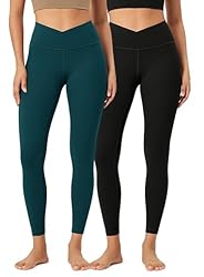 ODODOS 2 Pack Buttery Soft Cross Waist Leggings for