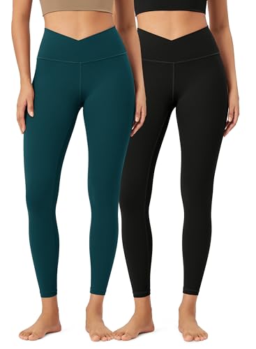 ODODOS 2 Pack Buttery Soft Cross Waist Leggings for