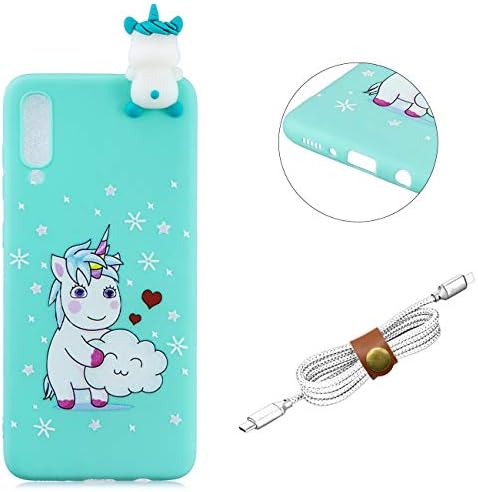 QY Mart 3D Cartoon Case Compatible for Samsung Galaxy A70 Cute Animal Design Soft TPU Rubber Bumper Slim Silicone Case Candy Color Skin Back Cover with USB Cable Ties - Cloud Unicorn