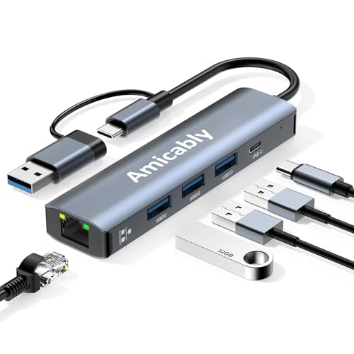 USB to Type C Adapter, 5 in 2 USB 3.0 Hub, USB C Hub Multiport Adapter Compatible with Macbook Air/Pro, iPad, iPhone 17 Pro MAX Air, Galaxy S25 Ultra, Surface