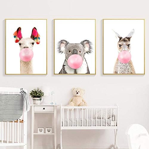 Swallow Canvas Painting Nursery Animals Prints Baby Poster Pink Bubble Gum Wall Art Kids Room Decor-40x50cmx3 pcs no frame