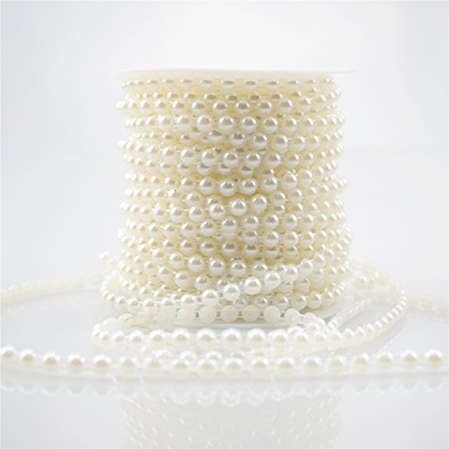 BoJia 6mm Half Round Crystal garland ABS Large Pearls Faux Crystal Beads by the Roll for Wedding Centerpieces bridal bouquet, Semicircle Beads for DIY Flower accessories(White)