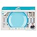 Brinware Tempered Glass and Silicone Plates for Toddlers - Grip Dish with Stainless Steel Utensils (5 Piece) Set Kids Dinnerware Non-Toxic Plate, Spoon, Fork, and Knife Place Setting (Blue)