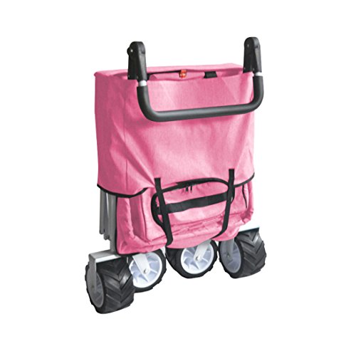PINKFREE ICE COOLER PUSH AND PULL HANDLE FOLDING BABY STROLLER WAGON OUTDOOR SPORT COLLAPSIBLE KIDS TROLLEY W/ CANOPY GARDEN UTILITY SHOPPING TRAVEL BEACH CART - EASY SETUP NO TOOL NECESSARY