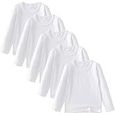 Comche 5 Pack Cotton Long Sleeve Tee Shirts for Boys Kids Toddlers' Basic Crewneck Tops T-Shirts