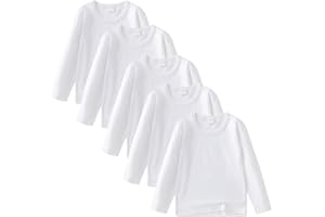 Comche 5 Pack Cotton Long Sleeve Tee Shirts for Boys Kids Toddlers' Basic Crewneck Tops T-Shirts