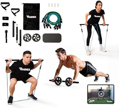 Bandas Elásticas de Musculación con Barra | Gomas de Resistencia hasta 100 kg | Kit de Entrenamiento en Casa Completo | TRAINEX
