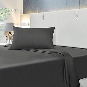 Twin Size Bed Sheet Set, Allo 3 Piece Brushed Microfiber Bed Sheets 1 Flat Sheet, 1 Fitted Sheet, and 1 Pillowcases Deep Pockets - Extra Soft, Wrinkle, Fade, Stain Resistant, Hypoallergenic - Grey