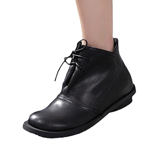 Mordenmiss Women's Autumn/Winter Leather Lace-up Boots Style 2-Black-40