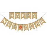 Happy New Year Banner Burlap Vintage Happy New Year Holiday Bunting Garland Decorations 2019 New Year's Eve Party Banner Party Decorations