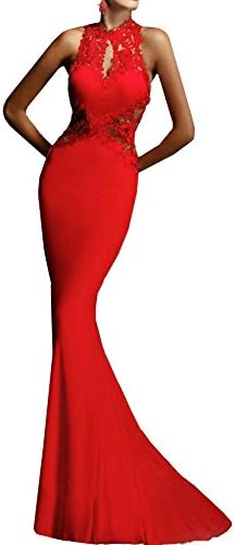 HaoMing Women's Red Open Back Fine Flowers Wedding Evening Gown L