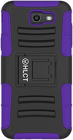 Samsung Galaxy J7 (2017) Stand Case, HLCT Rugged Shock Proof Dual-Layer PC and Soft Silicone Case With Built-In Stand Kickstand (Purple)
