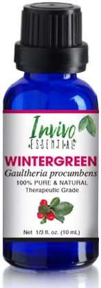 Invivo Wintergreen Essential Oil, 100% Pure &amp; Natural Therapeutic Grade, No Additives, GC/MS Tested for Purity and Quality in the U.S.A., 1/3 oz. (10ml)