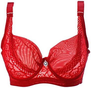 VOYAGEA Large size lace sexy large cup bra bra thin summer bra (100D=44C, red)