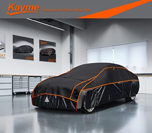 kayme Car Cover Waterproof Anti UV Dustproof Anti Wind Hail Cover Suitable for 3 Volumes Car (430 to 450 cm) 3M - Black