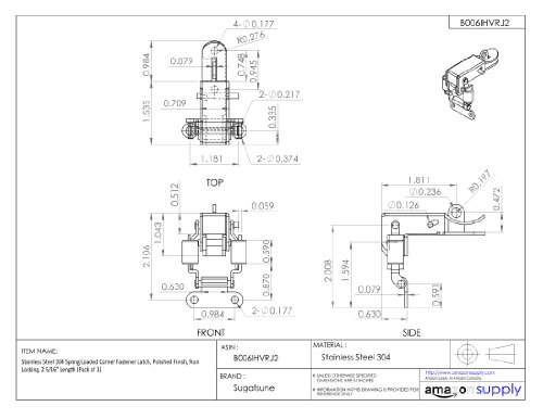 Stainless Steel 304 Spring Loaded Corner Fastener Latch, Polished Finish, Non Locking, 2 5/16" Length (Pack of 1)