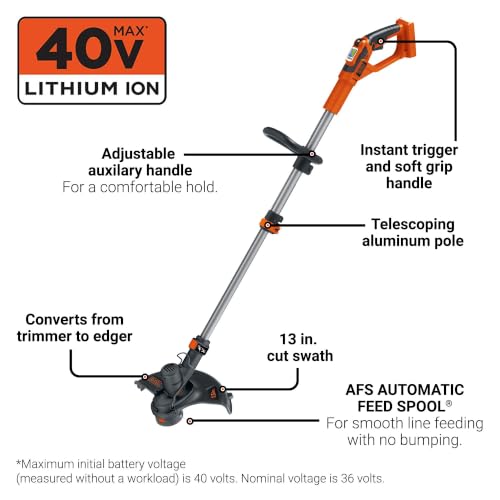 BLACK+DECKER 40V MAX 13 in String Trimmer Edger Cordless with Adjustable Telescoping photo 9