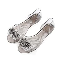 Hee grand Women Jelly Shoes Bling Peep Toe Flat Sandals Rhinestones Summer Slides for Women Black US 8