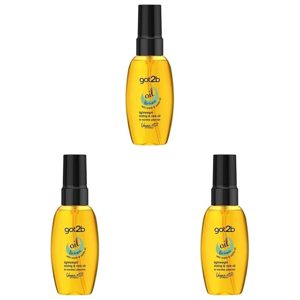 Schwarzkopf got2b Oil-licious Styling Oil, Vegan, Contains Argan Oil to Reduce Frizz and Leave Hair Sleek 50 ml (Pack of 3)