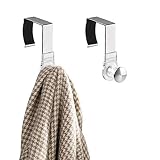 mDesign Modern Metal and Plastic Office Over The Cubicle Storage Organizer Hooks - Wall Panel Hangers for Hanging Accessories, Coats, Hats, Purses, Bags, Keychain - 2 Pack - Clear/Brushed