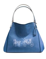 Shoes: COACH 35344 Embossed Horse and Carriage Edie Shoulder Bag In Canvas in Denim - COACH