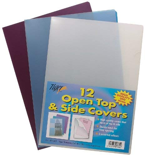 12 x A4 Gloss Coloured Plastic Open Top & Side Report File Project Cover Files